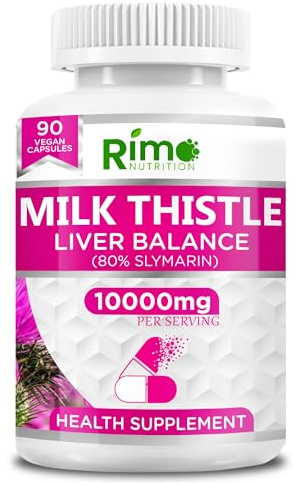 Rimo Nutrition Milk Thistle High Strength 10000mg | Market-Leading Silymarin 500mg per Capsule | 90-Day Supply (Not Tablets) with Black Pepper | Lab Tested