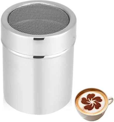 Cocteleras de polvo de acero inoxidable, latas cocteleras de malla para café, cacao, canela en polvo con tapa o 16 plantillas de molde de impresión (Coctelera de café)