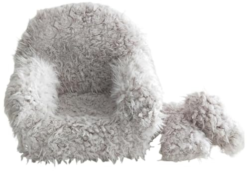DAGLLGEW Neugeborenen-Fotografie-Requisiten, weiße Plüsch-Babycouch mit 2 Stuhl-Armlehnen, kleines Baby-Sofa, Fotoshooting-Requisiten für 1–2 Monate alte Kinder