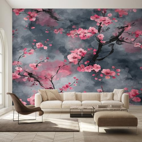 Generico Carta da Parati Fiori di Ciliegio Rosa, 150X105cm, Carta da Parati Tessuto Non Tessuto Floreale Giapponese, Camera da Letto Decorazioni Parete Soggiorno Decorazione Cucina Décor EL&D76