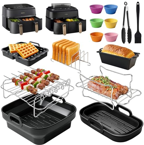 Accesorio para freidora de aire caliente Philips Airfryer Dual Basket 3000-5000 serie 9L (6L/3L), 15 piezas de silicona para horno de aire caliente, accesorios para freidora de aire caliente para