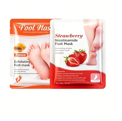 FußMaske, Erfrischende Peeling-Socken, Repariert Raue Fersen, FüR TäGliche Anwendung, EinheitsgrößE FüR Frauen Und MäNner, Erdbeere+ Erdbeere