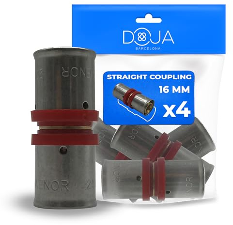 DOJA Barcelona Manguito Acoplamiento Multicapa Recto - Pack 4 Ø16mm - Enlace para Tubo, Junta Estanca, Unión Metálica de Gran Resistencia para Agua Caliente y Fría, Montaje Sencillo, Ajuste Firme