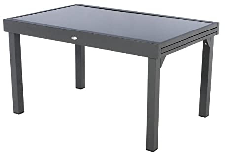 Hespéride - Mesa de jardín Extensible Piazza, Gris Grafito - 10 plazas - Aluminio Inoxidable, Vidrio Templado - Mobiliario de Exterior con extensión Deslizante