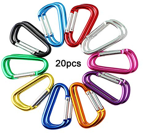 QitinDasen 20 Pieces D-Shaped Multifunction Aluminum Carabiner Keychain Clip, 5 cm Mini Carabiner Keychain Snap Hook (Not for Climbing)