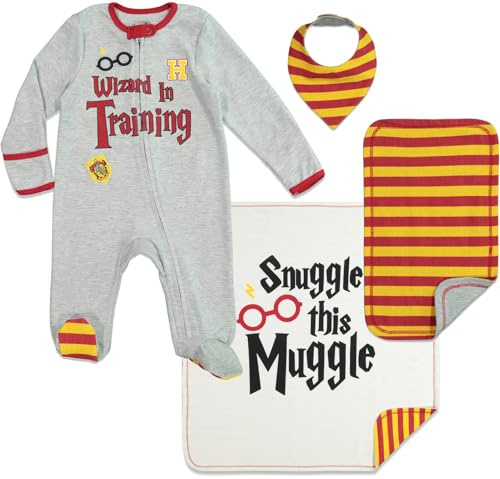 Harry Potter Baby Layette Geschenkset Footies Decke Lätzchen Rülpsen Stoff Kuschel Muggel