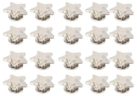 Botón de remache de metal plateado 20 piezas remaches de perilla de tornillo en forma de estrella para zapatos de cuero artesanales ropa(Flat silver)