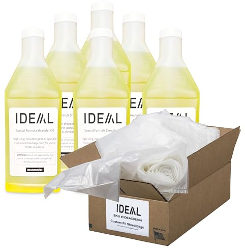 IDEAL Shredder Maintenance Combo Pack AC0920H Heavy-Duty Shredder Bags 20x47 Case of 80 40Gallon Gusseted + High-Cling Lubricating Shredder Oil 6x1-Quart Bottles, IDEACCED21/6H For 2503 2604 3104 3105