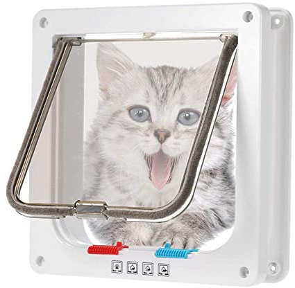 MEISISLEY Cat Flap White, Large, Plastic, Locking, Cats, Cat Door
