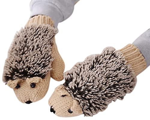 JOYISURE Igel Handschuhe Damen Winter Strick Fausthandschuhe Elastische Strickhandschuhe Thermo Weich Winterhandschuhe Winddicht Atmungsaktiv Skihandschuhe Thermohandschuhe mit Fleece Gefüttert(#01)