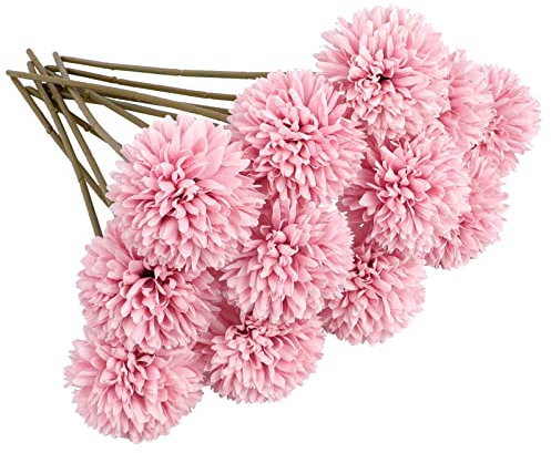 Aoleytech 12 pcs Artificial Chrysanthemum Balls, Artificial Hydrangea Bouquet, Silk Fake Chrysanthemum Plants for Indoor, Outdoor, Garden, Flower Arrangement, Home Decor - (Deep pink)
