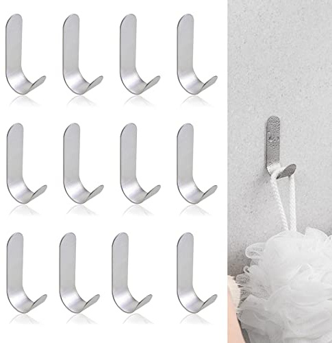 Dreamark Gancio Autoadesivo in Acciaio Inox. 12 pezzi Ganci Adesivi 3M,Ganci a Parete Senza Forare a Forma di J. Gancetti Autoadesivi Portasciugamani e Appendi Accappatoio per Bagno Cucina Porta.
