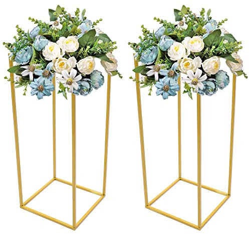 Juego de 2 taburetes para flores, color dorado, columna para flores, metal, moderno, 60 x 25 x 25 cm