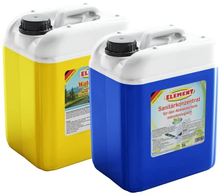Sanitärflüssigkeit Set 2 x 5 Liter für Campingtoiletten für Frisch- und Abwassertank Water Rinse Spültank Chemietoiletten Zusatz Camping WC Spülwassertank Sanitärkonzentrat Abwassertank WC