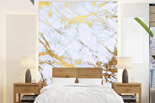 Selbstklebend Tapete Wandpapier Wandaufkleber Fototapete Tapeten Wanddeko 195x260 cm Marmor - Gold - Weiß - Luxe - Marmoroptik - Glitzer