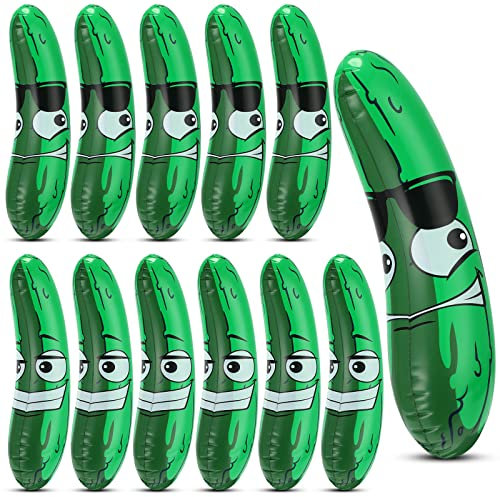 Jexine 12 Pcs 20 Inch Inflatable Pickle Cucumber Funny Pool Float Gifts Inflatable Pickle for Summer Swimming Party Favors Decorations Veggies Decor