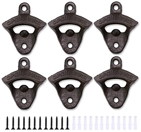 6 Pack Gusseisen Wandflaschenöffner mit Schrauben, Vintage Bier Flaschenöffner Geeignet für Bars Hotels Homes.