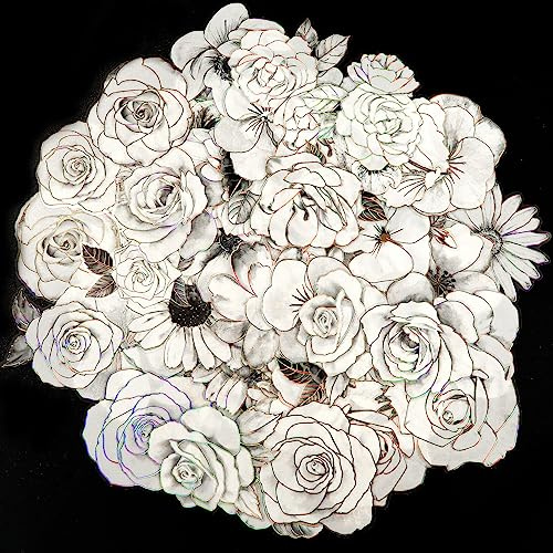 120st Sticker Blumen Aufkleber mit Goldenen Holografischen Konturen, Weiß und Schwarz Scrapbook Stickers Scrapbook Stickers Blumen für Umschläge Scrapbook Tagebücher Papierhandwerk