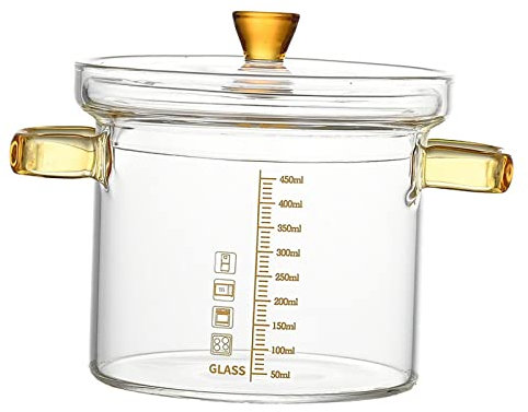 Pot à soupe en verre borosilicate transparent avec couvercle, bol à soupe fait à la main à deux poignées pour thé, pâtes, nouilles, lait, œuf, petit (couleur : grand)