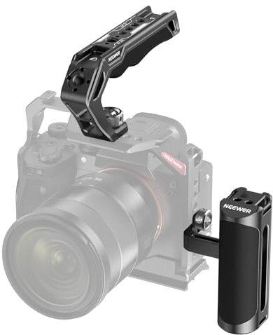 NEEWER Obere und Seiten Griffset, 3/8 Schraube mit ARRI Positionierungsstiften, 1/4 Schrauben, Cold Shoe, ergonomischer Silikon Handgriff, kompatibel mit SmallRig Kamerakäfig Video Rig, CA007+VS105