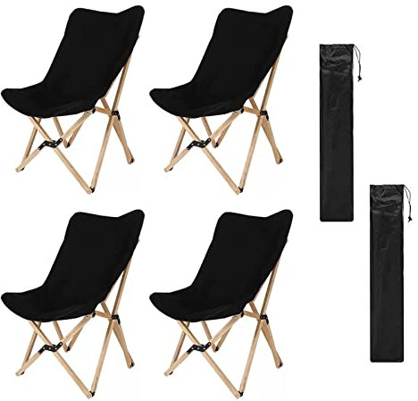4 Stück Klappbar Campingstuhl Balkonstuhl Klappsessel Garten Terrasse, for Strand, Schwimmbad, Garten, Außen Innenbereich, Massivholz + Oxford-Stoff, Anglerstuhl Klappstuhl, Mit Aufbewahrungstasche Kl