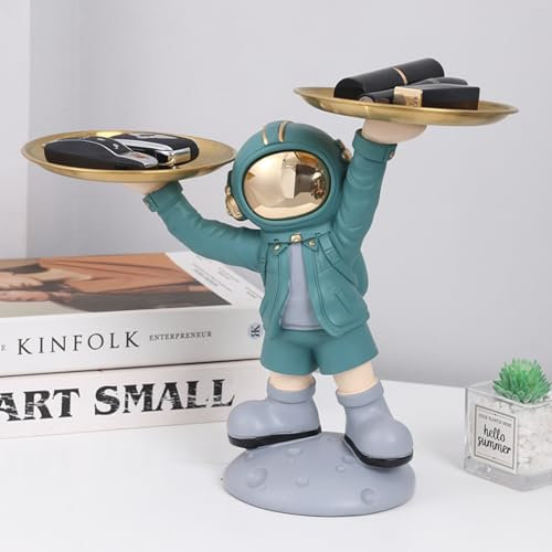 Cutfouwe Astronauten Statue Figuren Lagerung Box,Schmuck Tablett-Für Bücherregal, Büro, Wohnzimmer,Blau,I