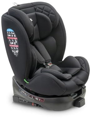 Silla Coche Bebe Giratoria 360º Interbaby | 0-12 Años, 40-150 cm | Anclaje Isofix, Protección Lateral SIP de Impactos, 4 Posiciones Reclinable, 11 Posiciones Cabezal | Negro