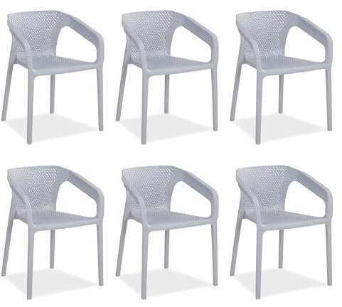 Homestyle4u Gartenstühle Stapelbar 6er Set Kunststoff Grau Gartenstuhl mit Armlehnen Wetterfest Stapelstühle Outdoor Terrasse Garten Balkon