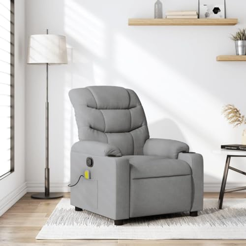 Homgoday TV-Fåtölj med Liggfunktion, Justerbart Ryggstöd, Fotdel och Vibrationsfunktion - Stoppad Relaxfåtölj i Ljusgrå Tyg
