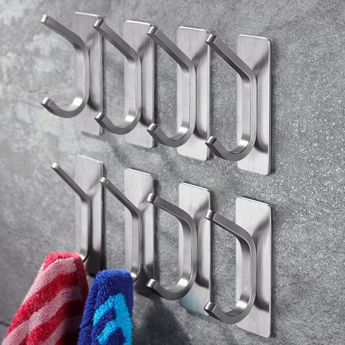 ZUNTO Set 8 Ganci Adesivi Porta Asciugamani da Parete Ganci Acciaio Inox Ganci Appendiabiti per Bagno e Cucina