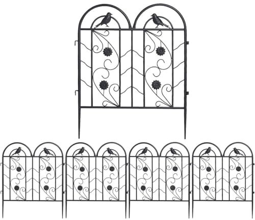 Clôture en Fer forgé antirouille, Barrière Cloture Jardin, 65 x 54.5 cm (H x l) (5 Panneaux, Longueur Totale de 272cm), pour Chien Cour Terrasse Extérieur