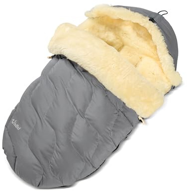 Fellhof Saco de piel de cordero para cochecito de bebé WINTERBERG, certificado Öko-Tex, 50 x 98 cm, resistente al viento y al agua, modelo todoterreno, con ranuras ajustables para cinturón, lavable