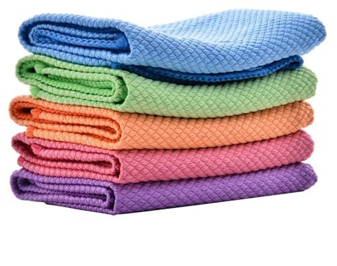 hansum Nanoscale Cloth, 5 Pack Microfiber Cleaning Cloth 30x 40 cm, Lint Free Streak-Free Polishing Cloth, Reusable Fish Scale Cleaning Cloths, for Glass Window, Car, Home Kitchen