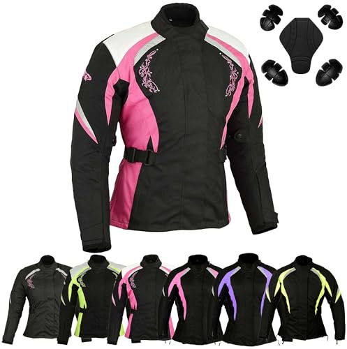 Hive Moto Womens Motorcycle Biker Jacket Ladies Waterproof Cordura Coat Motorbike CE Armour Waterproof Girls Motocross Vest (US, Alpha, 4X-Large, Regular, Regular, Pink)