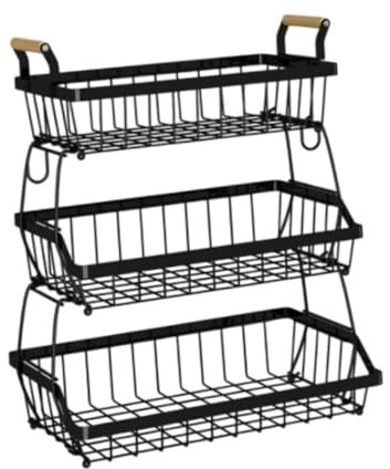 Gralara Cesta de almacenamiento de frutas, bocadillos para servir, soporte de verduras de varios niveles, canasta decorativa de estante de almacenamiento de