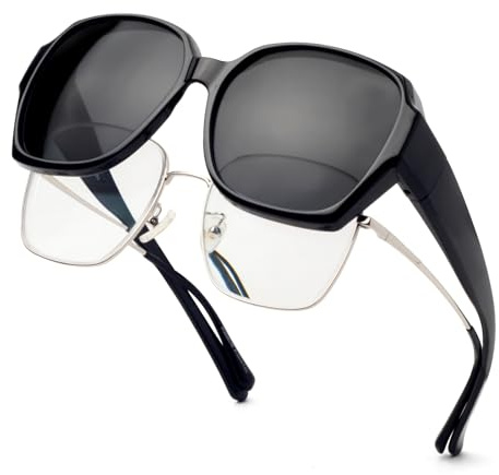 Face Shadow Überzieh Sonnenbrille über Normale Brille Polarisiert, Unisex | UV400 Schutz Überbrille für Brillenträger, für Damen Herren, Ultraleicht für Fahren Radfahren Sport und Freizeit, Sechseckig