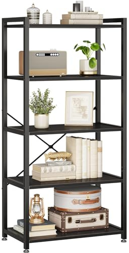 Coleshome 5-Tier Book Shelf Display Black Industrial Bookcase