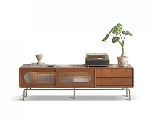 Meuble TV Meuble TV avec Porte coulissante en Verre et Support en métal Meuble de Rangement de Salon Console TV Centre de Divertissement Centre de Divertissement