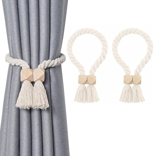 Magnetische Vorhang Raffhalter 2 Stück, Raffhalter für Vorhänge Gardinenhalter Baumwolle Seil Curtain Rope Buckle, Vorhangbinder Gardinen Raffhalter für Zuhause Schlafzimmer Büro Dekorativer Vorhang