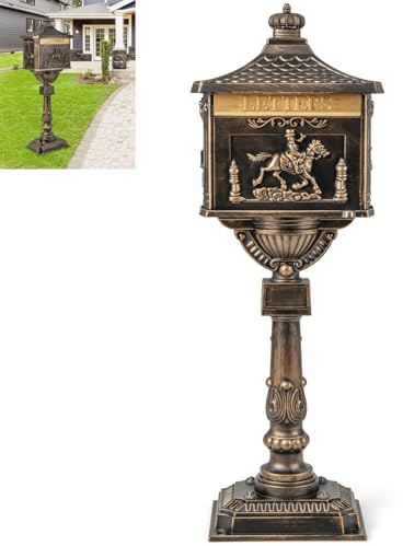 Boîte aux lettres robuste en fonte d'aluminium – Design verrouillable sécurisé avec porte à déflecteur pour plus d'intimité et de sécurité, comprend des clés et des boulons d'extension pour une