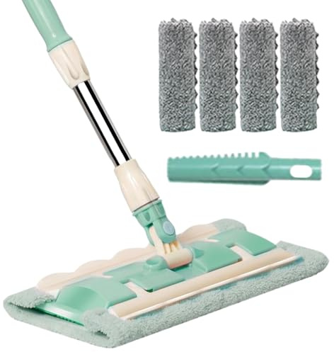 Balai à poussière | Balai de nettoyage avec 4 tampons lavables, poignée télescopique, outil de nettoyage rotatif à 360 degrés pour cuisine, salle de bain, carrelage en bois