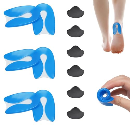 TMZELOA hälsporre inlägg gelkudde set 3 par U-formade gelinlägg hälkuddar & 6 hälkuddar för skor ortopedisk hälsporre mot smärta vid plantar fasciit män kvinnor (M:40–45)