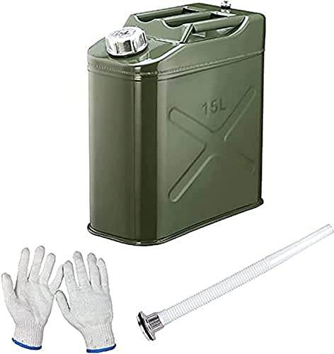 Bidón de Gasolina de Metal Verde de 15 l con Tubo guía de Aceite, contenedor Grande para Combustible, para vehículos Todoterreno, Viajes, Transporte (Color: A, tamaño: 15 l)