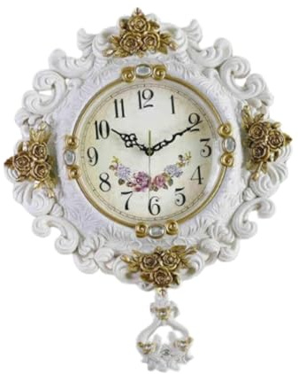 ZJFHEYUO Orologio da Parete, Decorazione Artistica da Parete, Creativo, Silenzioso, Vintage, per cameretta dei Bambini, Ufficio, Cucina, casa, Soggiorno, Fiori Dorati.