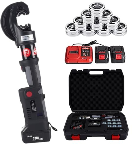 OZBME Pinza crimpatrice idraulica elettrica con Display LCD, Forza 120 KN, Batteria Ricaricabile, Include 12 matrici per terminazioni di Cavi Professionali (Continua)