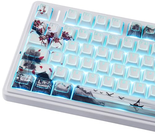 Sunzit PBT Keycaps,142 Tasten Japanische Tinte Pflaumenblüte Custom Shine Through Keycap Cherry Profil Dye-Sub Side Print Tastenkappen für MX Switches Mechanische Gaming Tastatur