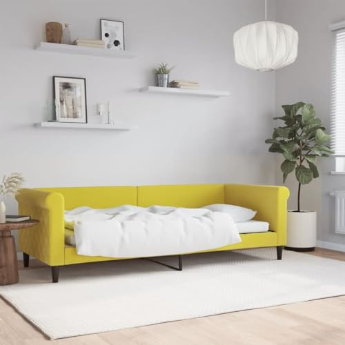 Qnhdfrt Tagesbett Gelb 80x200 cm Samt Modernes 2 in 1 Schlafsofa als Bett und Couch mit Metall Massivholz Gestell für Wohnzimmer Schlafzimmer Gästezimmer