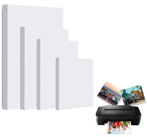4 Sizes Glossy Photo Paper, 100 Sheets Glossy White Photographic Paper Photo for Inkjet Printer Premium High Gloss Photo Paper Variety Size 8.9 X 12.7cm, 10.2 X 15.2cm, 12.7 X 17.8cm, 21 X 29.7cm