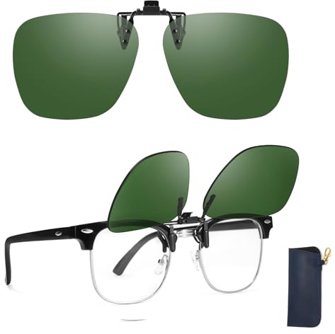 TJUTR Clip-on-solglasögon för män kvinnor, polariserade flip-up-körglasögon med HD-vision och bländskydd, UV400-skydd över receptbelagda glasögon, Grön flip up