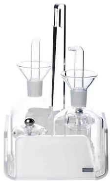 Menage Like Water – Blanc satiné – Huilier et vinaigre en verre avec bouchon anti-goutte – 2 moulins porte-sel/poivre – 14,5 x 14,5 x 23 cm – Cristal acrylique – Fabriqué en Italie